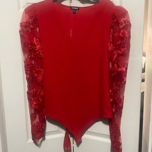 Beautiful red Express lace sleeve bodysuit